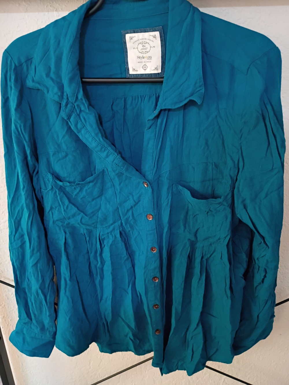 Style & Co. Teal Button-Front Women's Blouse with Chest Pockets Size L